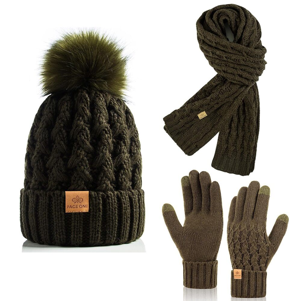 2190 Winter Knitted Beanie Hat Warm Fleece Lined with Pompom Cap Thick